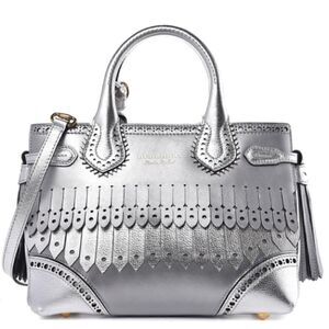 BURBERRY Metallic Calfskin Broguing Small Banner